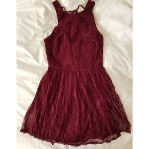 Hollister Burgandy Maroon Lace Velvet Dress XS